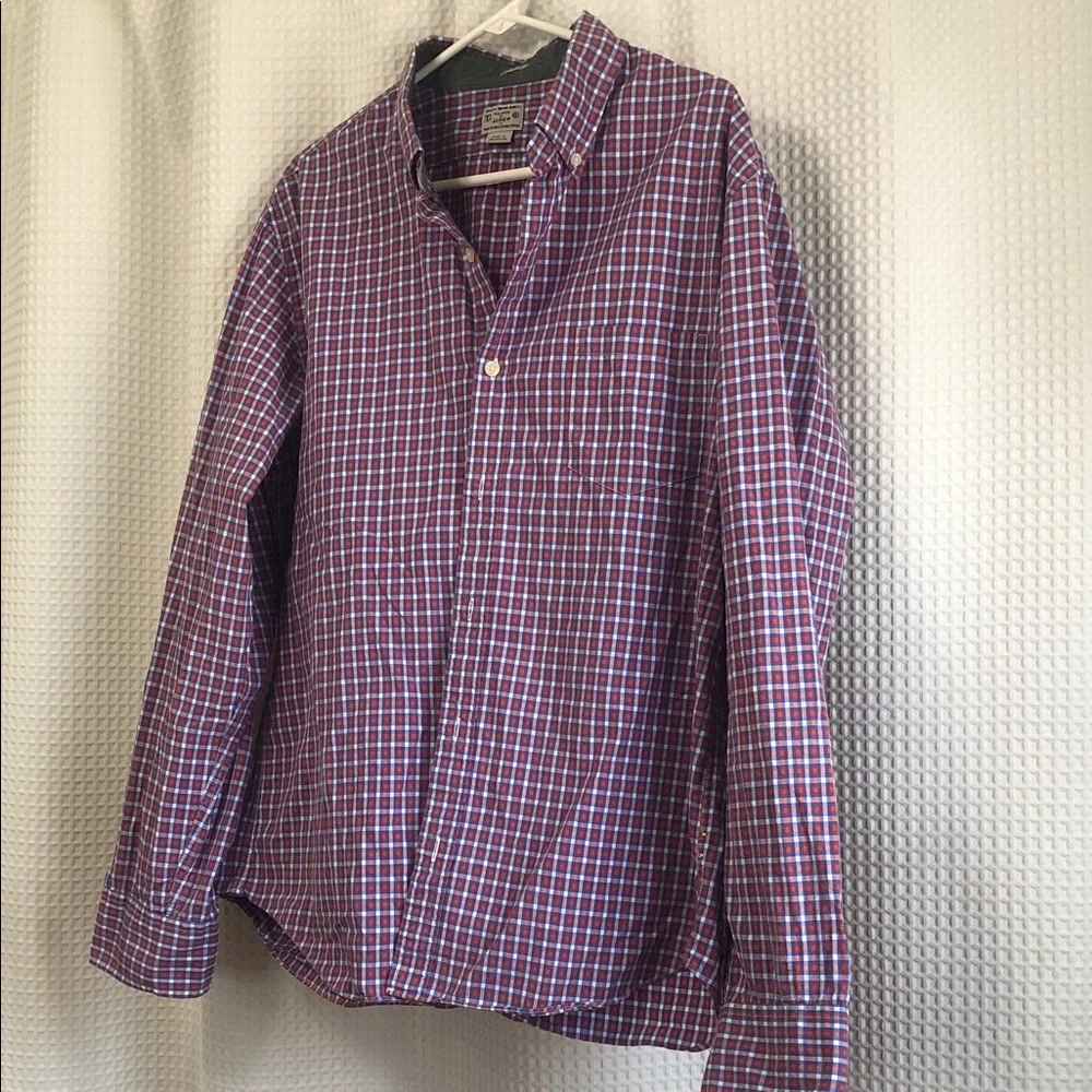 💙J. CREW Men's Casual Blue and Red Checkered Shirt Preppy